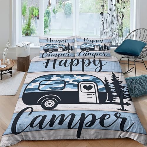 Parure de lit rétro camper trailer 260x220 cm housse couette microfibre