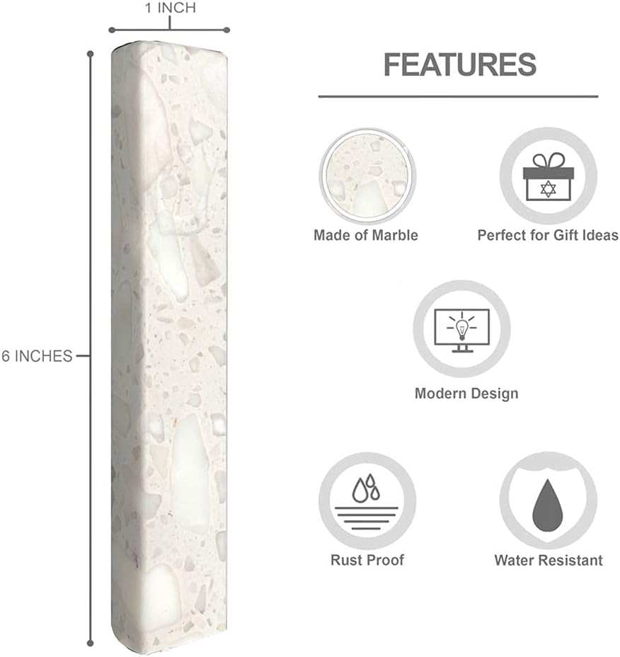 A&S Mezuzot Quartz Mezuzah Case with Engraved Shin Design Easy Peel and Stick Judaica Door Mezuza (Terrazzo Marble, 7 Inches)