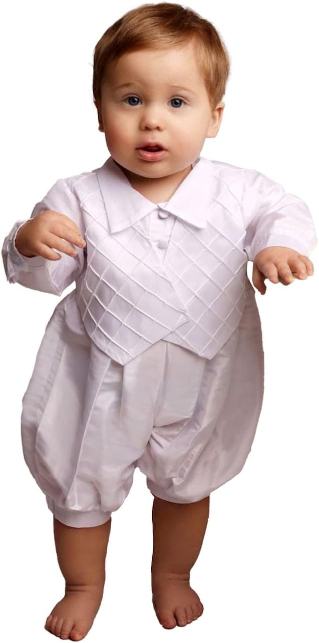 Baby Boys Christening Quilted Romper with Hat - Elegant Baptism Outfit Set for Infants 0-24 Months