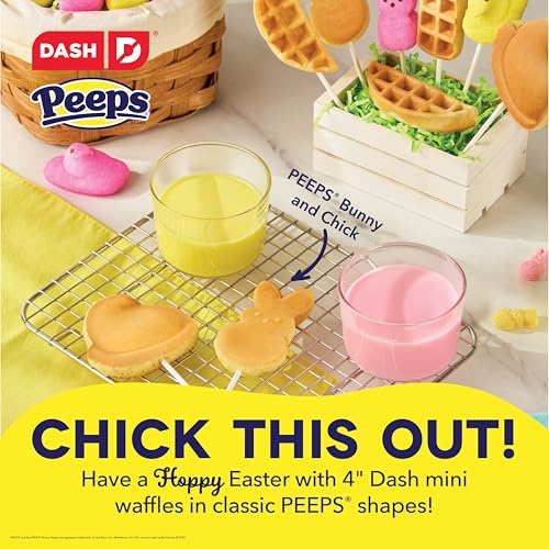 Dash &amp; PEEPS® Mini Waffle Maker- Mini Machine for Creative Homemade Treats – Nonstick Iron with Unique Print Design – Stylish Waffle Machine – Yellow Chick