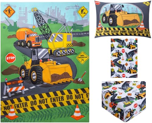 Image of Todays Kids Under Construction Toddler Bedding Set for Boys - 4-Piece Toddler Bed Comforter Sets for Boys, Reversible Comforter & Pillowcase, Flat Sheet, Fitted Sheet, Breathable & Soft Microfiber