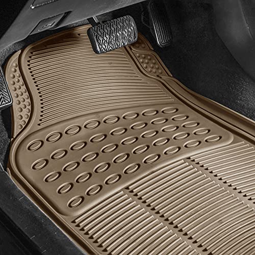 Image of FH Group Climaproof Trimmable Non-Slip Vinyl Floor Mats Full Set - Universal Fit for Cars Trucks and SUVs (Beige) F11306 + F16400