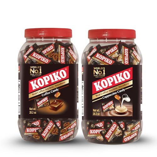 Kopiko Coffee Candy (2 Jars, 28.2oz Each) – Hard Coffee Candy Made with Real Indonesia Extract – Rich & Smooth Cappuccino Flavor – Pocket-Sized Energy Treats