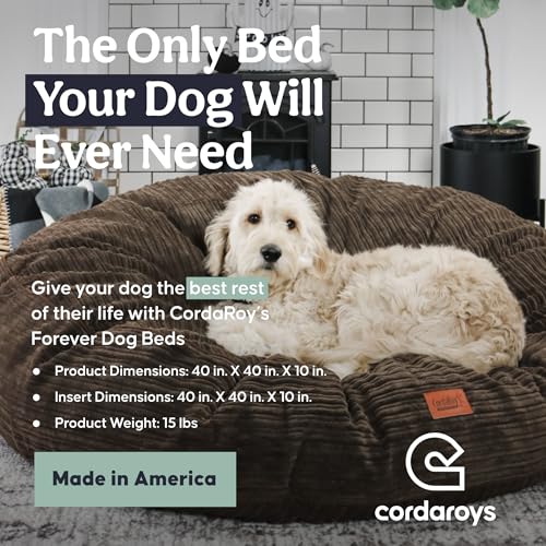 CordaRoy's 40" Waterproof Terry Corduroy Forever Dog Bed, Brown by CordaRoy's - Image 2