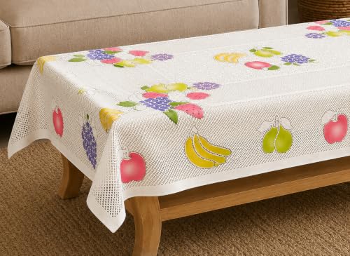 Image of Premium Cotton Table Cloth 40x60 Inch | 4 Seater Rectangular Printed Center & Dining Table Cover | Washable & Reusable Table Cloth for Kitchen, Dining Room & Home Decor | Pack of 1 (Cream)