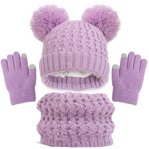 Kids Hats Winter Gloves Scarf Set Girls Toddler Children Hats with Pom Knit Neck Warmer Gaiter Kids Wrestling - Main Image