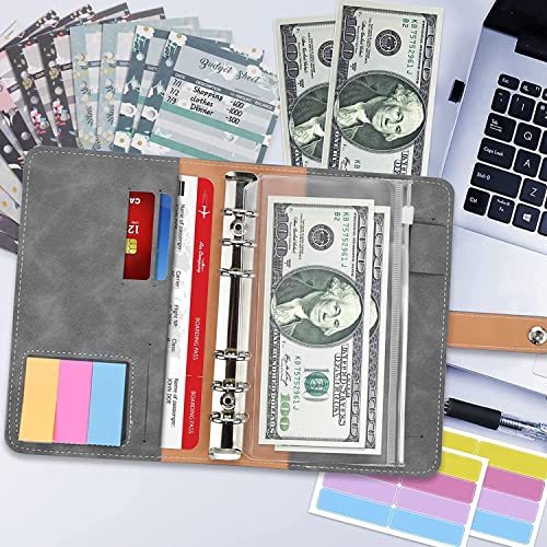 AEYAKA-Carpeta-de-Cuaderno-A6-Anillas-Carpeta-de-Presupuesto-A6-Cuero-de-PU-Bolsas-de-Carpeta-A6-Organizador-Grau