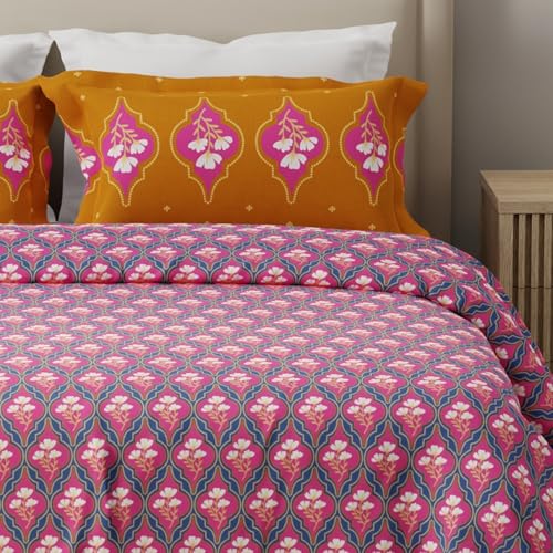 Image of Layers 100% Cotton for Double Size Bed | 120 TC Floral, Soft, Breathable, Machine Washable Bedsheet with 2 Pillow Covers | Forever Collection (224 x 254 cm) - Blue & Pink