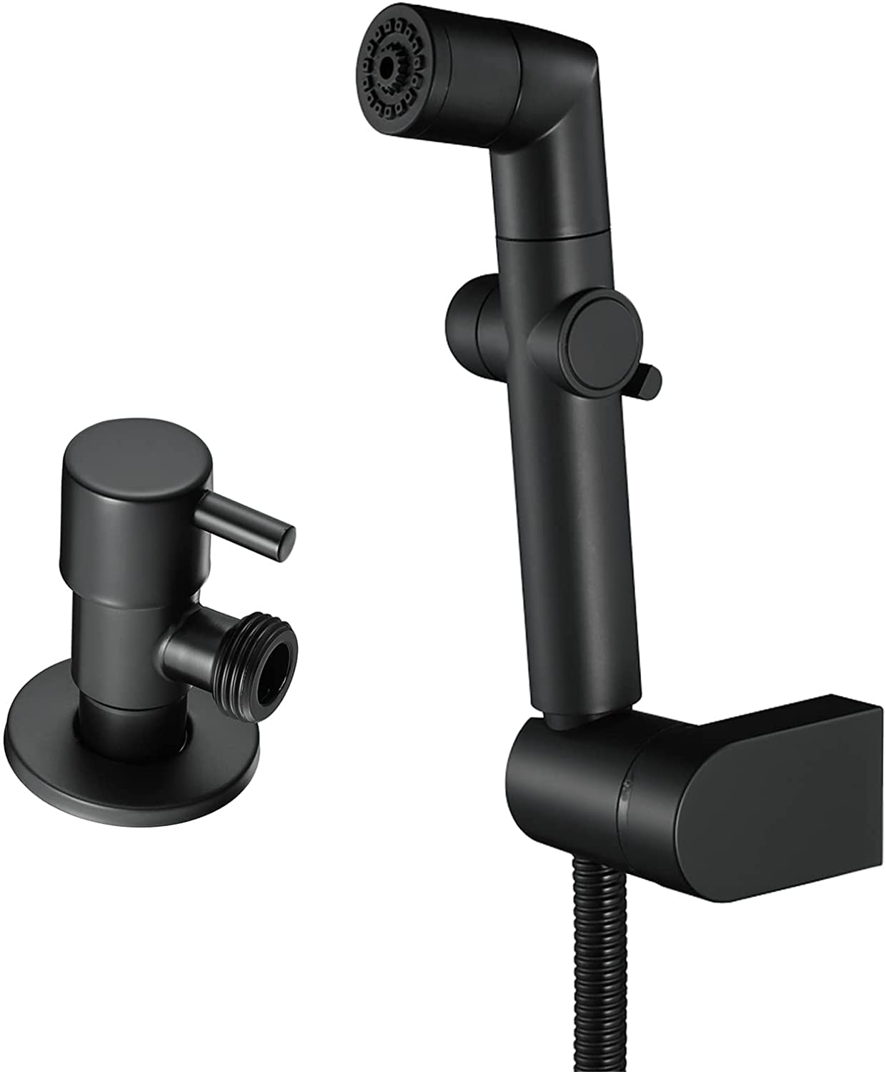 Bidet spruzzatore per WC, Set di spruzzatori per Bidet Portatili in Acciaio Inox con Tubo Flessibile, Facile da installare, Perfetto per l'igiene Personale, Nero con valvola angolare