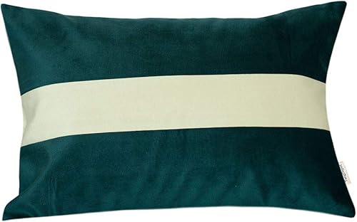TangDepot Hevey - Juego de 2 fundas de cojín decorativas de terciopelo con rayas blancas crema, supersuaves, para interiores y exteriores, fundas de
