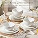 KINGSTONE Bone China Dinnerware Set, 18-Piece White Lightweight Porcelain for 6, Plates and Bowls with Rhombus patterned edge design, Microwave and Dishwasher Safe, for Family, Restaurant, Gifting