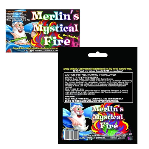 Merlin's Mystical Fire Color Changing Packets- Pack of 6, 0.882 oz Each- Long Lasting Enchanted Multi-Color Magical Flames- Flame Color Changer for Fire Pits & Outdoor Fireplaces- Campfire Accessories