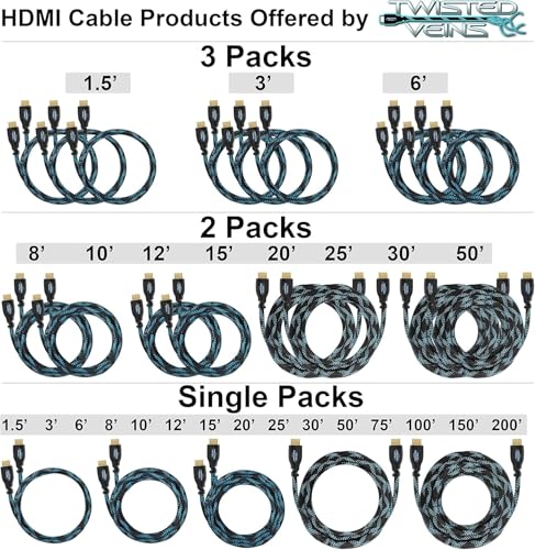 Image of 30-Pack of 6 ft HDMI Cables, Premium Braided Cord, High Speed with Ethernet, Supports HDMI 2.0b 4K 60hz HDR and ARC