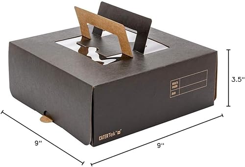 Miniatura 4 de Restaurantware -Cater Tek - Caja cuadrada de papel negro para tarta/almuerzo - con asa emergente, ventana - 9 x 9 x 3 1/2 pulgadas - Caja de 50