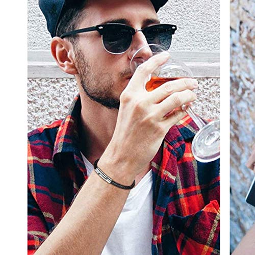 FOCALOOK Braided Leather Bracelets for Men, Black/Brown Stainless Steel Engraved Inspirational Bangle Cuff Bracelet with Clasp, Valentines Day Gifts for Him Husband Friends3