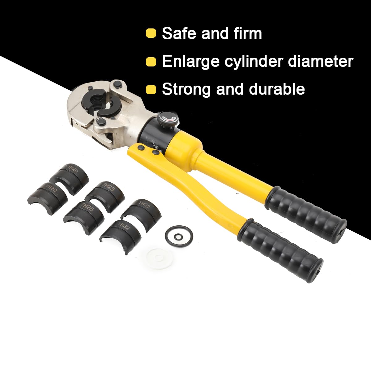 Alicates de presión hidráulica, 6 tonos, crimpadora, contorno TH16, TH20, TH26, TH32 mm, para tubos de cobre, tubo de acero inoxidable, tubo compuesto, con cabezal giratorio de 360 °