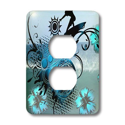 Placa de enchufe de flores hawaianas resistente a arañazos con acabado de olas de playa 3