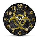 Diamètre : 30 cm Symbole de Danger Biologique Horloge Murale silencieuse sans tic-tac Décor de Chimie de Laboratoire Symbole de Danger Toxique Avertissement Contamination-Frameless_Simple_Design