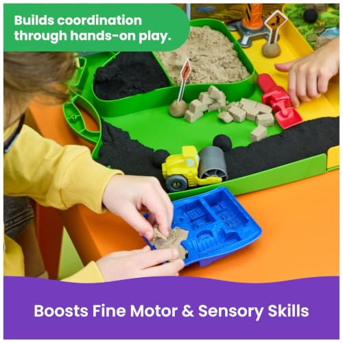 Image of Kinetic Sand Construction Zone, Moldable Play Sand Sensory Toys, Ages 3+ | Build with 2 Toy Trucks, Tools & Working Crane, 1lb Sand & Storage Case, Creative Open-Ended Play, Birthday Gifts for Kids