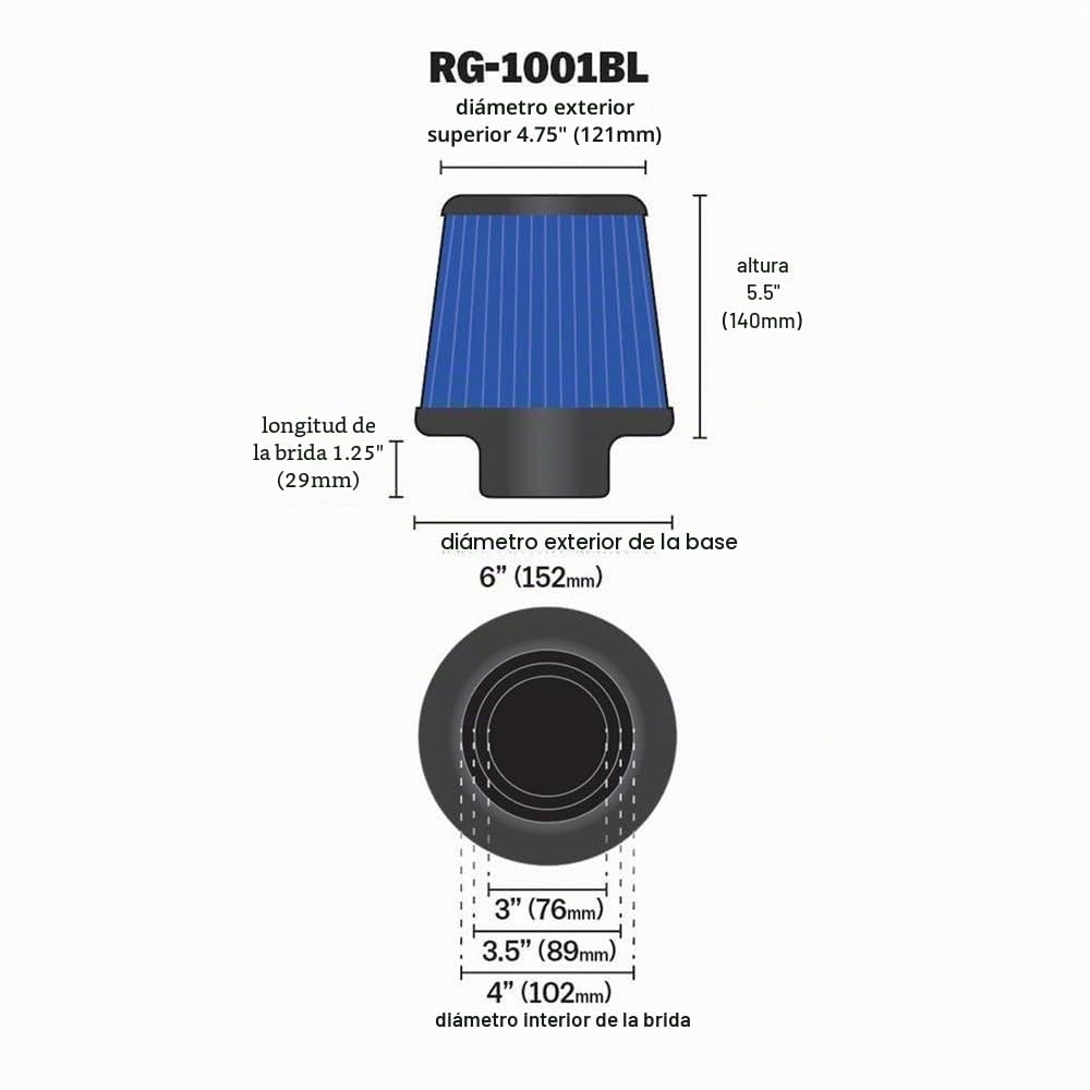 K & N rg-1001bl-l Universal cromado filtro Coche y Moto