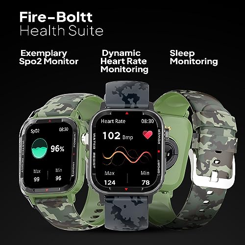 Image of Fire-Boltt Tank 1.85 inch Outdoor Rugged Bluetooth Calling Smart Watch, 123 Sports Mode, 8 UI Interactions, Built in Speaker & Mic, 7 Days Battery (Camo Green)