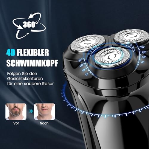 Brightup Rasierer Herren Elektrisch mit 4D-Schwebekopf, Kabellos LED Elektrischer Nass- und Trockenrasierer für Männe, IPX6 Wasserdichter Elektrorasierer, USB-C Aufladung & Pop-Up Trimmer, Reisesperre 3