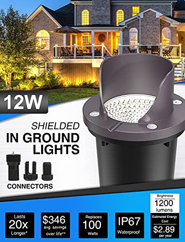 Sunvie 12W Low Voltage Landscape Lights Waterproof Outdoor In-Ground Lights Shielded Led Well Lights 12V-24V Warm White Landscape Lighting For Pathway Garden Fence Deck, 8 Pack With Wire Connectors #TOP1