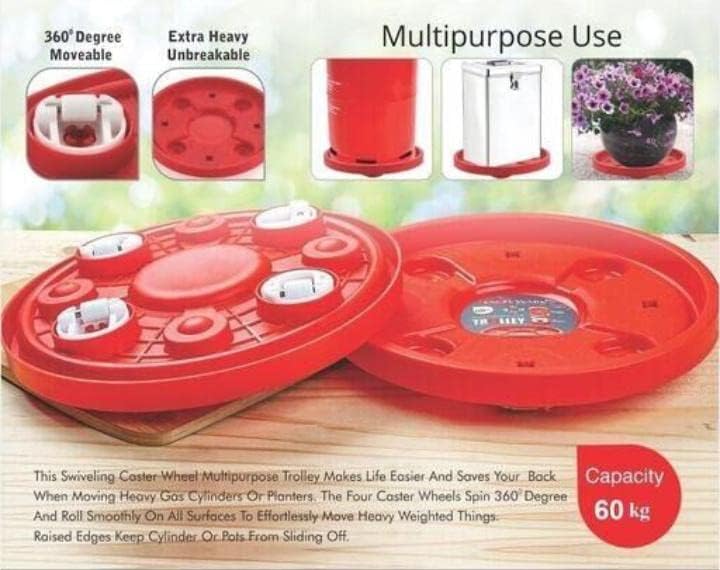 Image of Ansa Gas Cylinder Trolley with 4 Smooth Wheels | Heavy-Duty, Long Lasting LPG Cylinder Stand | Durable & Convenient Kitchen Gas Trolley for Everyday Use (Red)