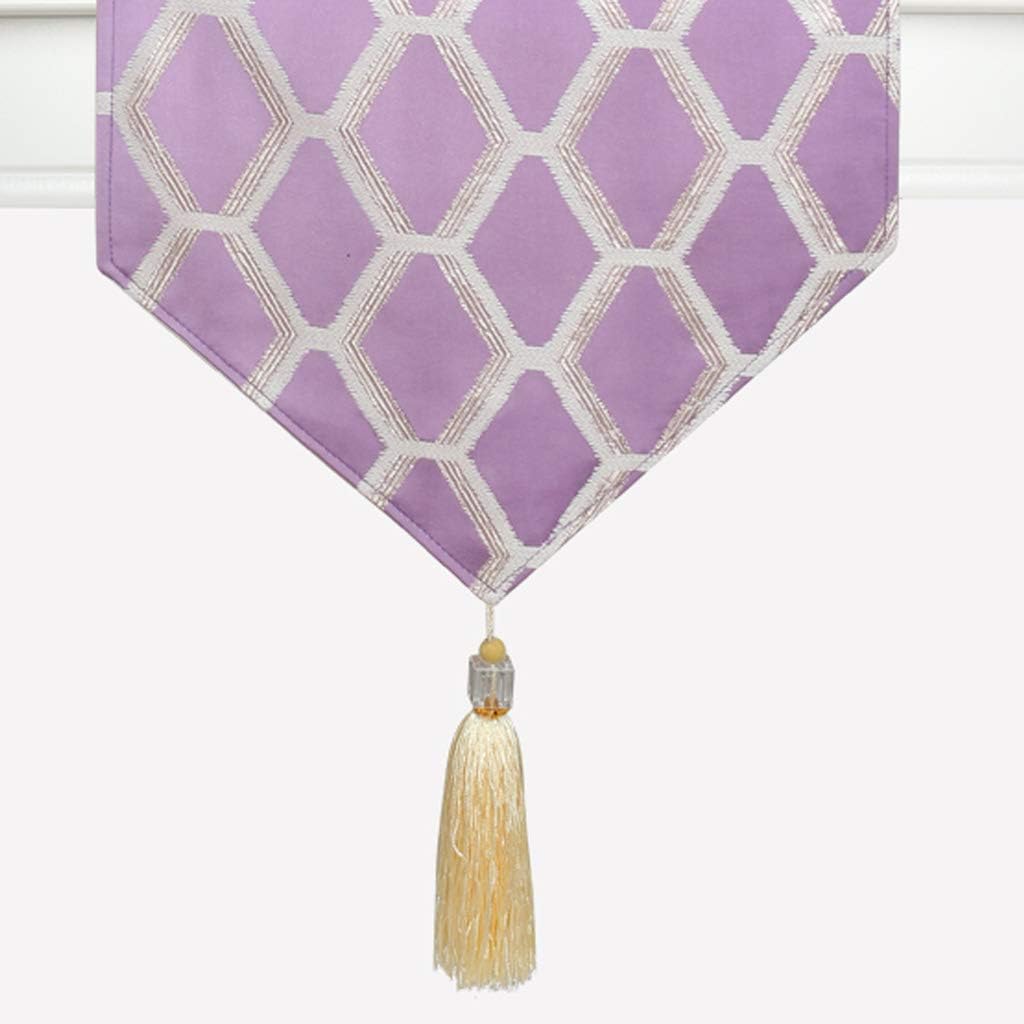 Tassel Table Runner Plaid Jacquard Thick, Modern Purple Table Runner placemats for Coffee Table Shoe Bed Dresser TV Cabinet Dinner Table Decoration-35X228cm