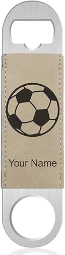 Miniatura 6 de LaserGram Abrebotellas, balón de fútbol, grabado personalizado incluido (cuero sintético, negro y dorado)