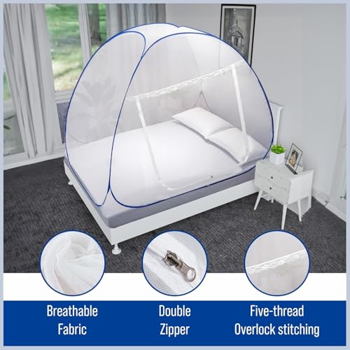 Image of Mosquito Net for Double Bed | King Size Foldable Machardani | Polyester 30GSM Strong Net |PVC Coated Corrosion Resistant Steel Wire - Blue (6 x 6) feet (Double Bed) new White