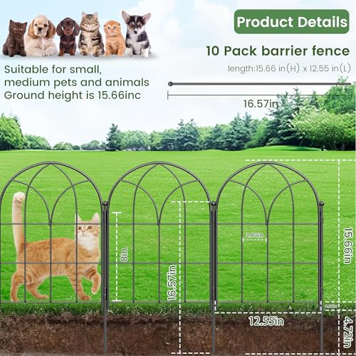 Youpehom Black Garden Fences Animal Barrier, 12.55\"*16.48\" Garden Border Fencing, Rustproof Metal No Dig Fence for Dogs, Outdoor Fence, Dog Fencing for Patio, Flower Bed, Farm (Medium 10 Pcs)