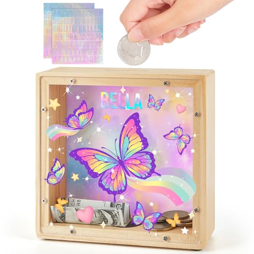 Image of MHJY Wooden Piggy Bank for Kids Personalizable DIY Coin Bank for Girls Boys