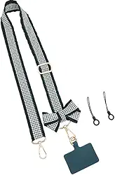 Houndstooth Alça transversal para celular, fivela dupla removível e clipe de laço, cordão ajustável para iPhone 17 Pro Max, bolsa, câmera