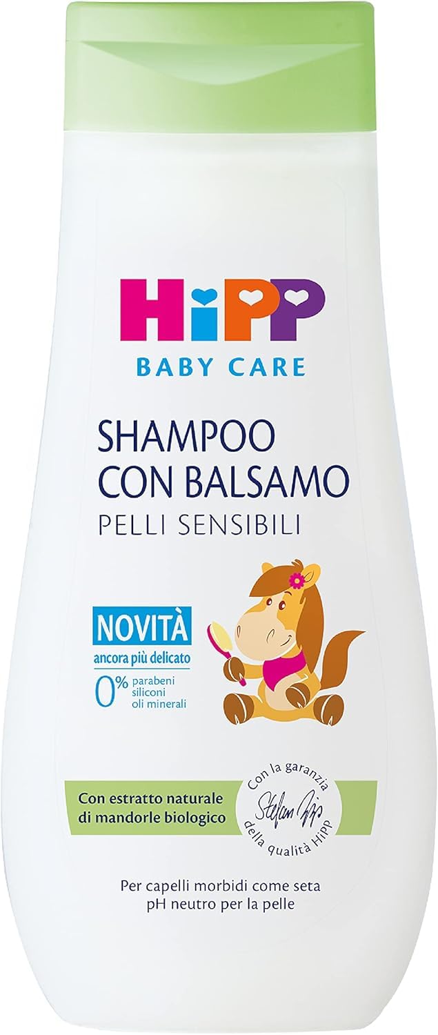 HiPP - Baby Care - Shampoo con Balsamo per Bambini, Districa i Capelli e Protegge il Cuoio Capelluto, pH Neutro, per Pelli Sensibili, con Estratto Naturale di Mandorle Bio, 1 Pezzo da 200 ml