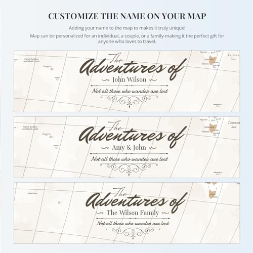 Image of IPIC - Custom Vintage World Map Canvas Wall Art, Personalized Artwork with Names and Message on, Framed Oversize Travel Map for Home, Office, or Study, Push Pin Wall Decor for Travel Lovers