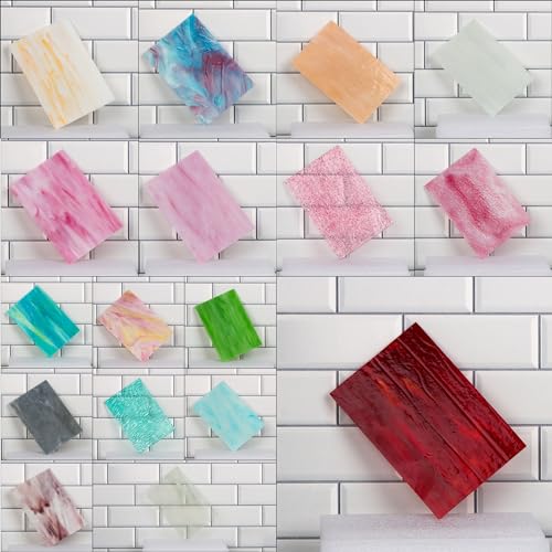 SERdeerCH Buntglas-Set, 17 Bögen, 15,2 x 10,2 cm, Kathedralen-Kunstglas für Mosaikhandwerk und Zubehör, schillernde Farben, DIY Zuhause (bunt)