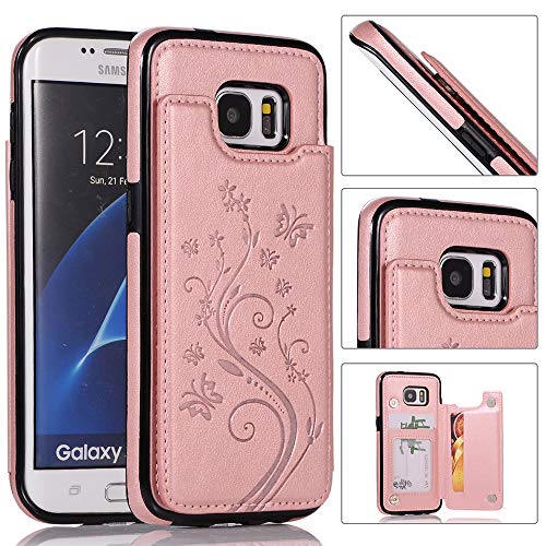 Asuwish KZ-02 Phone Case For Samsung Galaxy S7 Edge With Tempered Glass Screen Protector Card Holder Wallet Cover Stand Flip Leather Cell Glaxay S7Edge Gaxaly S 7 Plus Galaxies Gs7 7S 7Edge Cases Women Rose Gold thumb #2
