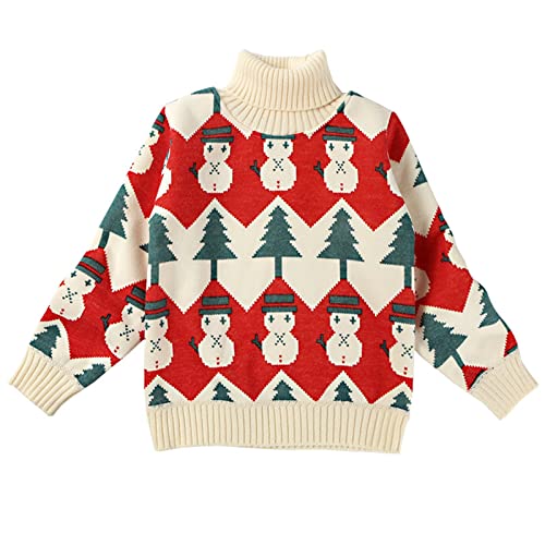 Girls Christmas Cute High Neck Sweater Fall Winter Funny Xmas Long Sleeve Knit Sweater Toddler Kids Knitwear