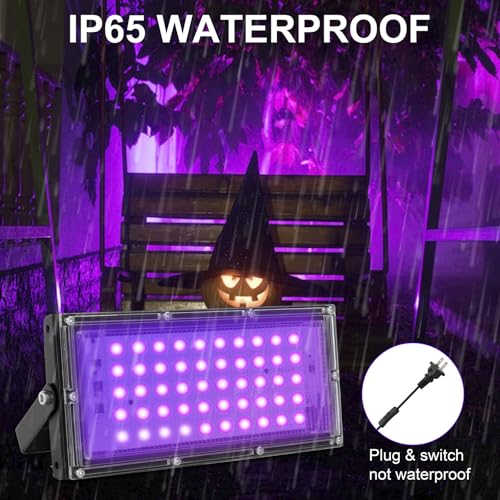 Image of 50W LED Black Lights for Glow Party, IP65 Waterproof UV Blacklight Floodlight 395nm Black Light Spotlight Purple Black Light Flood Light Fluorescent UV Light Lamp for Halloween Decor (4 Pack)