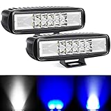 SUFEMOTEC 6 Inch Led Pods Light Bar, Waterproof White & Blue Led Warning Strobe Light Combo Flashing Lights For Truck Car ATV Off Road Tractor 12V 24V Off Road Fog Lights (2 Pack), 1612WB