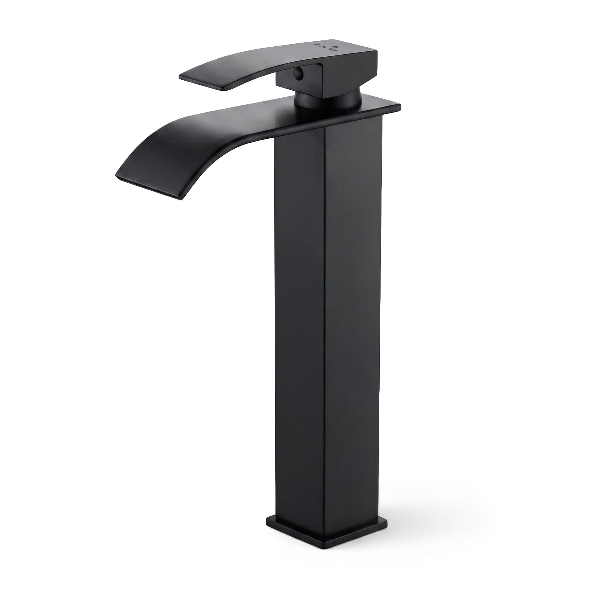 AKORD Waschtischarmatur EVIO Hoch Wasserfall, Moderne Badarmatur für Aufsatzwaschbecken mit Keramikkartusche, Edelstahl rostfrei, 30 x 5 x 16,5 cm, Schwarz
