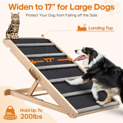 Dog Ramp for Bed - Extra Wide - Excellent Traction, Pet Ramp for Small Large Dogs to Get on Couch Car, Non-Slip Rubber Surface, 17’’W, Hold up to 200lb, Adjustable, Foldable (200LBS) - Image 4