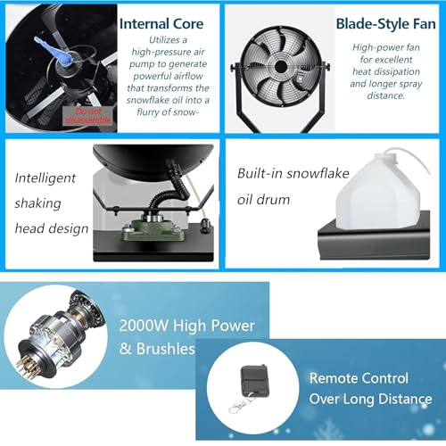 Máquina comercial de nieve artificial, máquina generadora de nieve al aire libre de 2000 W con control remoto, máquinas de espuma a chorro, fabricante de nieve artificial de alta capacidad para decoraciones navideñas y festivas miniatura 5