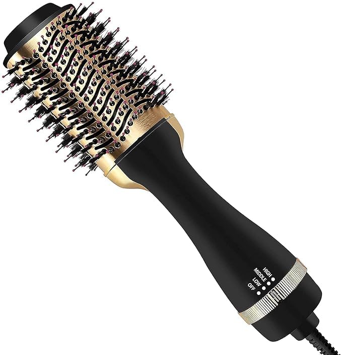 Image of 24K Gold Styling Surface Hot Brush 3 in 1 One Step and Styler Volumizer for Straightening, Curling, Salon Negative Ion One Step Styler, Hot Air Blow Brush for Women Golden One step Best Gift Your Partner (ONE STEP HAIR DRAYER)