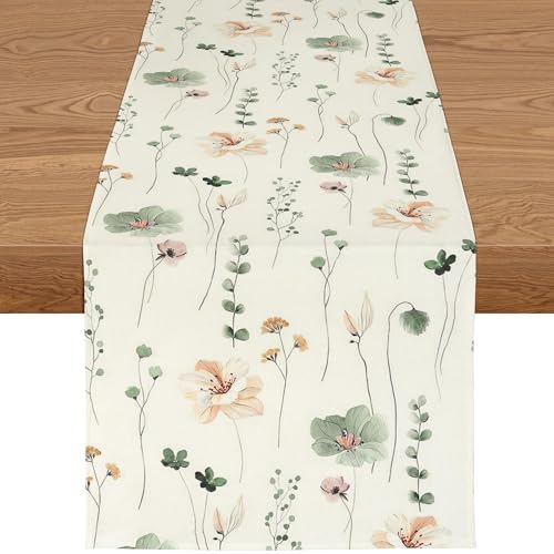 YCOLL Deko Sommer Pflanzen Blumen Tischläufer für Küche Esstisch - Wasserabweisend Abwaschbar Outdoor - für Esszimmer Party Dekoration