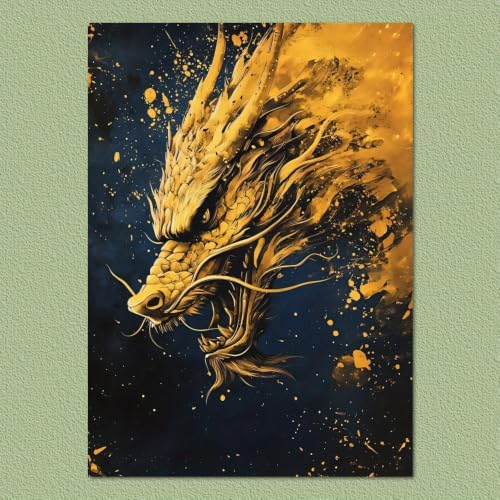 Cuadro de dragón de pared para transformar salones apagados con diseño azul y dorado 3