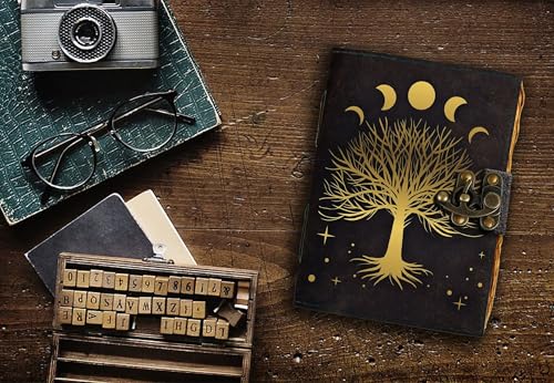 Image of DI-KRAFT Handcrafted A5 120 GSM Vintage Paper Printed Diary Leather Writing Diary With Buckle Lock Notebook Unruled Personal Diaries Leather Journal for Office - 5x7 Inch 200 Pages (Brown Quote7)
