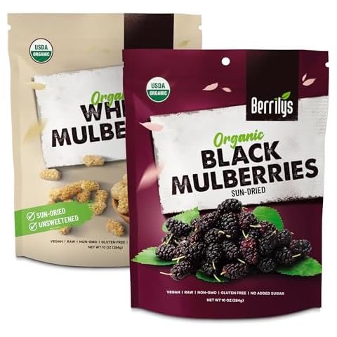 Berrilys Organic Dried White and Black Mulberries 2 Pack Bundle [2x10 oz], Gluten-Free, Vegan, Non-GMO, Raw Cover
