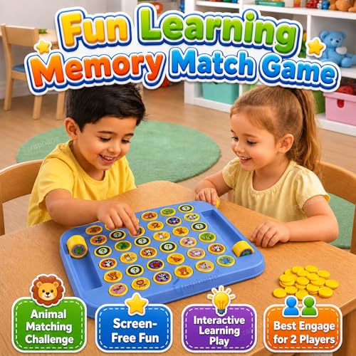Image of GRAPHENE Multiplayer Animal Memory Flip Chess Board Game Toy for Kids 3-10 Years Boys Girls Montessori Puzzle Brain Teaser Logic Pair Matching Animal Fruit Tokens Preschool Educational Activity Toy